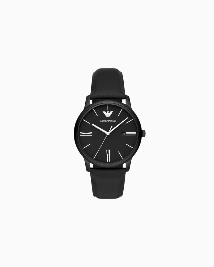 OROLOGIO IN PELLE NERA A TRE LANCETTE CON DATARIO