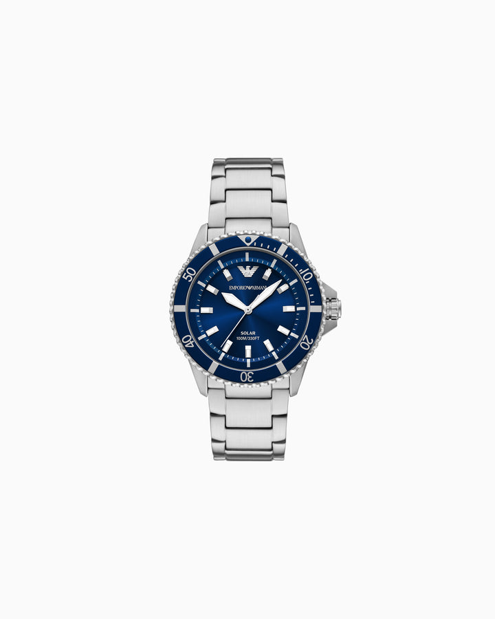 Armani World Explorer Solar Acciaio Quadrante Blu