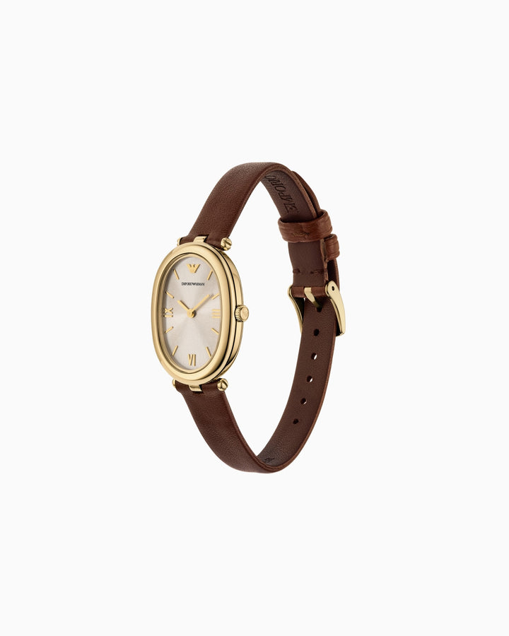 OROLOGIO A DUE LANCETTE IN PELLE MARRONE
