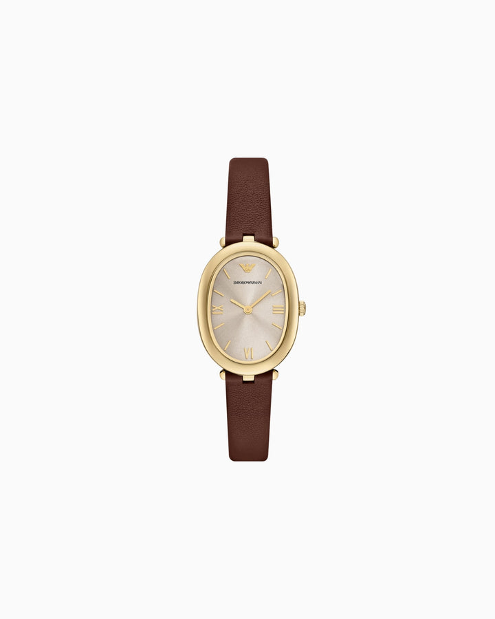OROLOGIO A DUE LANCETTE IN PELLE MARRONE