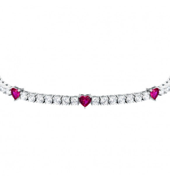 Bracciale Tennis Morellato Tesori bianco e rosso cuore