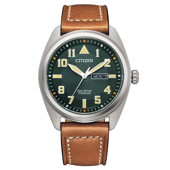 Citizen Super titanio eco-drive verde con cinturino in pelle