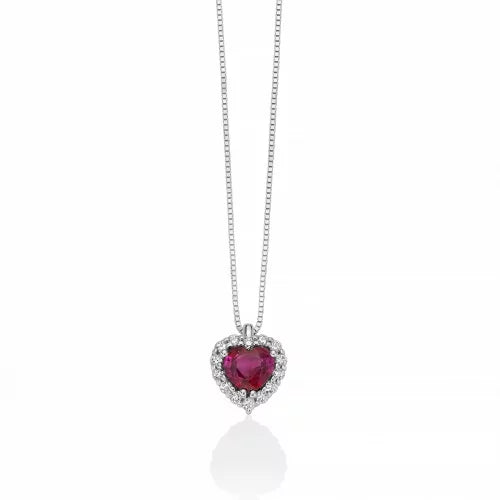 Collana Miluna rubino taglio cuore e diamanti